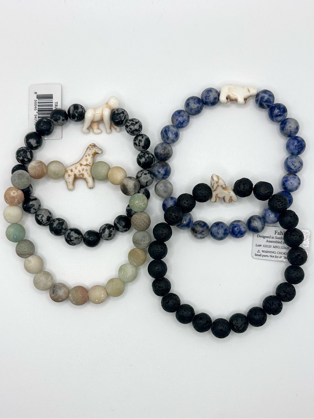 LOT of 4 Fahlo Women's Animal Charm Bracelets - Giraffe Gorilla Wolf Bear Set